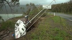 Cyclone Debbie Aftermath Yacht Washed Ashore Stock Footage