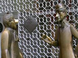 CU Shot of Thinnes und Schal Sculpture, old town / Cologne, North Rhine Westphalia, Germany Stock Footage