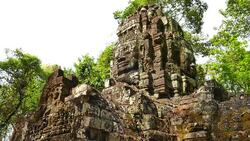 Stone Gate of Angkor Temple at Angkor Thom in Cambodia Stock Footage