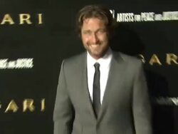 Gerard Butler at the Bulgari Fundraiser Benefitting Save The Children And Artists For Peace & Justice at Beverly Hills CA. (Footage by WireImage Video/GettyImages) Stock Footage