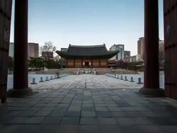 Night scenery of Junghwajeon(Korea Treasure 819) in Deoksugung ancient palace Stock Footage