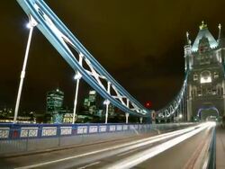 T/L Wide view of Tower Bridge and the London City skyline Stock Footage