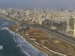 Aerial shot of Tel Aviv's coastline, Israel Stock Footage