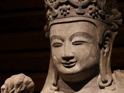 ECU MS Head of buddhist Statue/xian,shaanxi,China Stock Footage