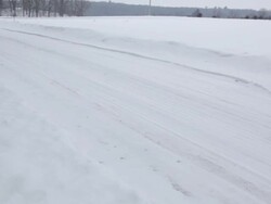 MS Husband and wife ridding on motorcycle with sidecar in rural area during winter / Osceola, Wisconsin, United States Stock Footage