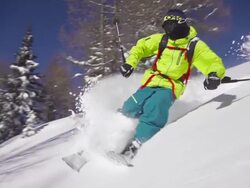 Skier riding powder Stock Footage