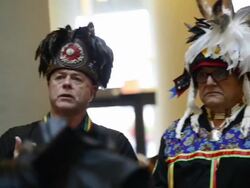 Bryan Laforme and other First Nations Leaders in Pan Am Games Flame Welcoming Ceremony Stock Footage