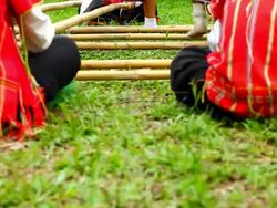 Traditional dance with native bamboo stick Stock Footage