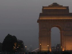 WS India gate at dusk / New Delhi, India Stock Footage