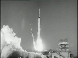 The Thor Able rocket blasts off from its launch pad in Cape Canaveral, Florida, News Clip