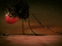 Close Up pan-right tracking-left - Mosquitoes and bot fly larvae burrow into flesh in a computer-generated animation. Stock Footage