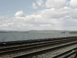 M/S Railway track along side Hudson River Stock Footage