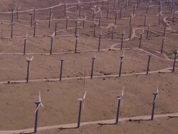 Aerial TS MS of wind farm in desert / Tehachapi Pass, California, United States. Stock Footage