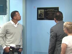 Miguel A. Fuentes Jr. reads plaque in honor of Alex Rodriguez at the Bronx-Lebanon Hospital Center Dedication Ceremony to Alex Rodriguez Stock Footage