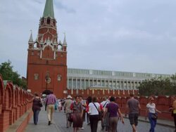 tower on Kremlin wall with tourist walking Stock Footage