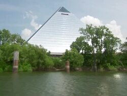 WS POV View of pyramid arena near wolf river / Memphis, Tennessee, United States Stock Footage