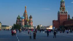 St Basils Cathedral and the Kremlin in Red Square, Moscow, Russia - Time lapse Stock Footage
