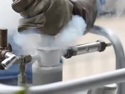 close up : draw tube from liquid nitrogen tank Stock Footage