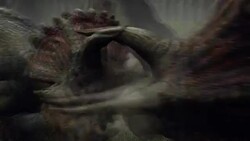 Triceratops dinosaurs fight in a forest in a computer-generated animation. Stock Footage