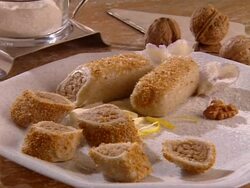 With wallnuts filled cooked dumplings Stock Footage