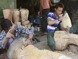 MS Wood carver making figure / Mandalay, Mandalay Division, Myanmar Stock Footage