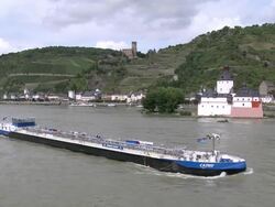 WS View of Pfalzgrafenstein Castle and Gutenfels Castle near village Kaub / Rhine-Valley,  Rhineland-Palatinate, Germany Stock Footage