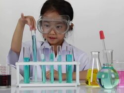 Junior scientist researching at laboratory Stock Footage