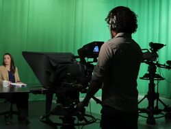 Portait of Camera opperator in Television studio Stock Footage