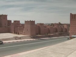 WS Old walls of town at edge of Sahara desert, Ouarzazate, Morocco Stock Footage