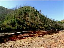 River stained by mineral ores, Rio Tinto, Huelva, Andalusia, Spain Stock Footage