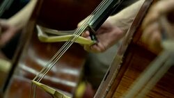 bow on a cello string in orchestra Stock Footage