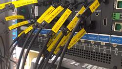 Label on cable close Stock Footage