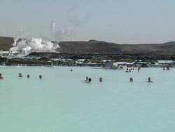 MS Shot of lots of people relax in hot spring / Reykjavik, Hofudhborgarsvaedhi, Iceland Stock Footage