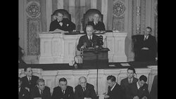 Pres. Truman appears before joint session of Congress, asking for peacetime universal military training News Clip