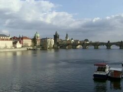 WS Clouds flowing over vltava river / Prague, Hlavni mesto Praha, Czech Republic Stock Footage