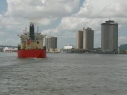 MS TS Cargo ship flowing on river / New Orleans, Louisiana, United States Stock Footage