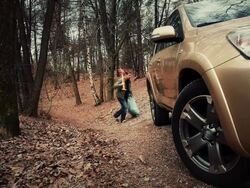 HD - Man With a Shovel in the Woods Stock Footage