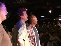 Ian Roberts, Matt Besser and Matt Walsh listen to audience anectodes a 14th Annual Del Close Improv Comedy Marathon Press Conference Stock Footage