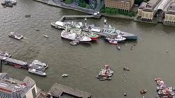 Aerials of Fishing for Leave and Vote Remain EU Referendum Campaign Boats on the River Thames News Clip