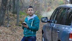 Man in the forest - navigation Stock Footage