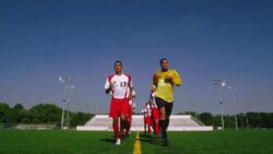 A soccer team runs together during practice. Stock Footage