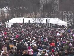 January 18, 2009 HA WS Excited crowd on the National Mall at the during the 'We Are One' concert in celebration of the inauguration of Barack Obama/ Washington DC Stock Footage