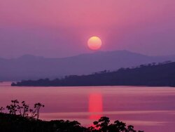 beautiful sunset on mountain and lake Stock Footage