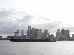 Ship in Boston Harbor Stock Footage