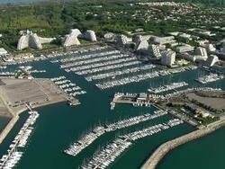 AERIAL, Marina at La Grande Motte, Languedoc-Roussillon, France Stock Footage