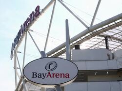 Mid shot of BayArena crest at Leverkusen stadium. Stock Footage
