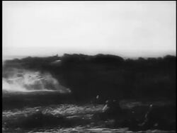 B/W June 6, 1944 explosion near coast / Normandy, France / D-Day / documentary Stock Footage