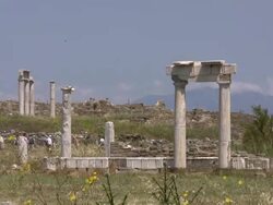 Ancient Greek columns on Delos, Greece Stock Footage