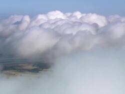 Aerial low clouds over countryside near St. Andrews / Perth and Kinross, Scotland Stock Footage