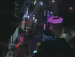 Aerials of Universal CityWalk at Night Stock Footage